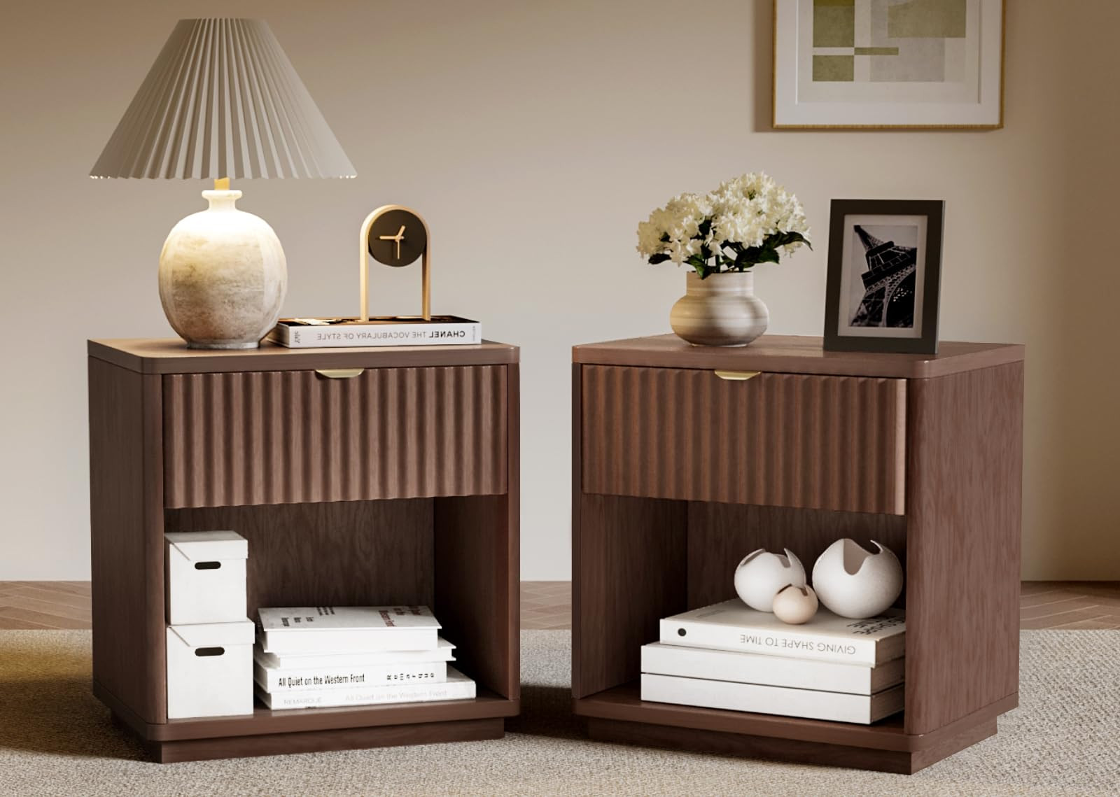 Nightstands Set of 2, Nightstand with Drawers Bedside Table End Table, Modern Fluted Nightstand B... | Amazon (US)