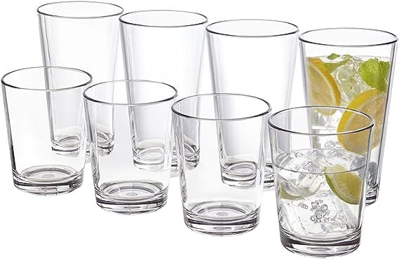 US Acrylic Bistro 8-Pack Unbreakable Tritan Rocks & Water Tumblers in Clear | Set of 20oz. & 15oz... | Amazon (US)