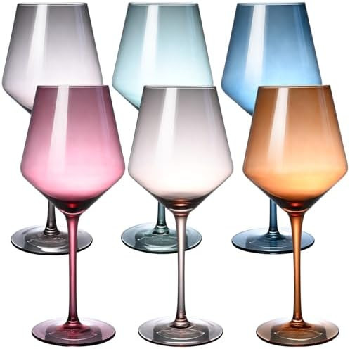 Colored Wine Glasses Set of 6, Long Stem Hand Blown Premium Crystal Red White Wine Glass, Great G... | Amazon (US)
