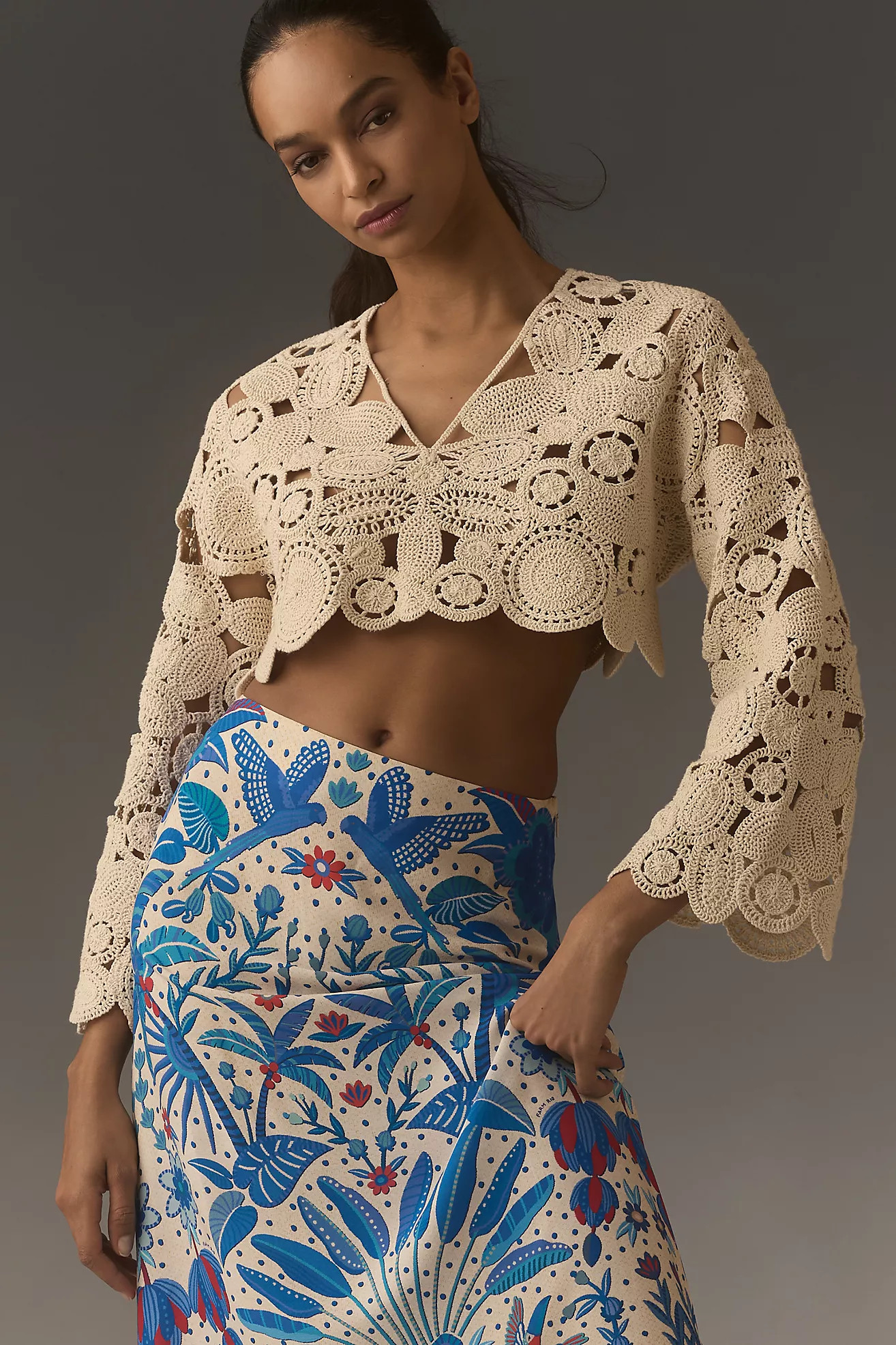 Farm Rio Satin Slip Midi Skirt | Anthropologie (US)