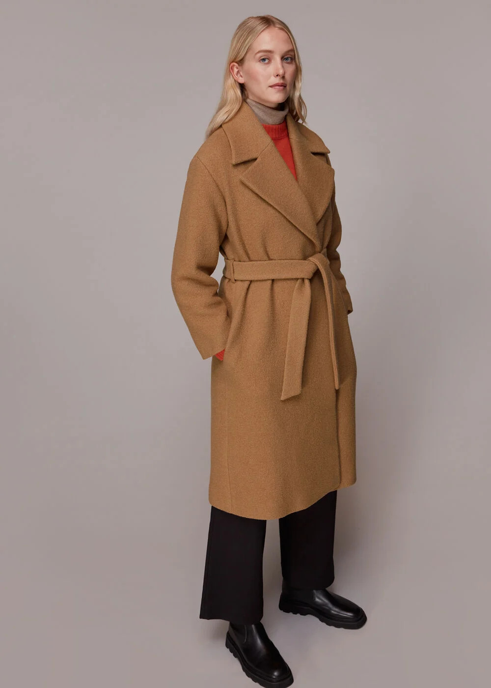 Camel Lorna Wrap Wool Coat | WHISTLES | Whistles UK | | Whistles