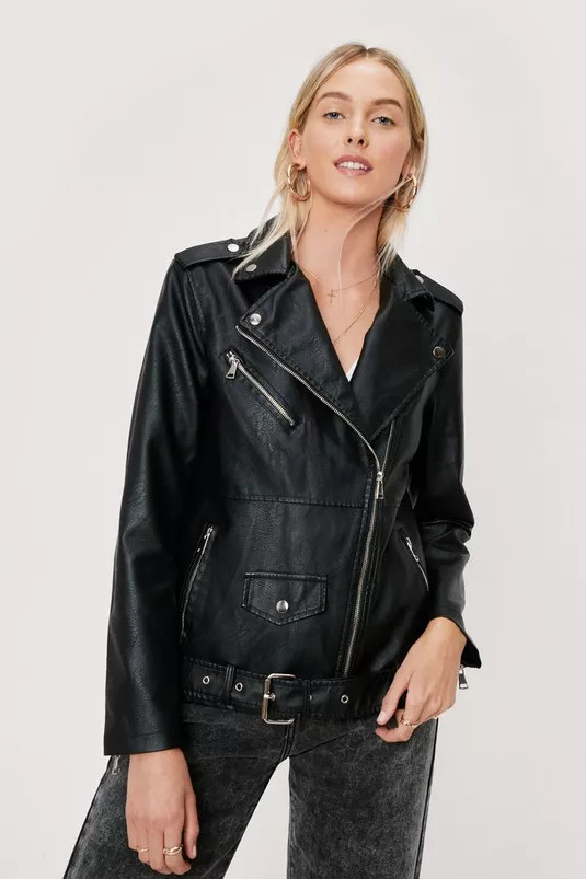 Faux Leather Belted Biker Jacket | NastyGal (UK, IE)