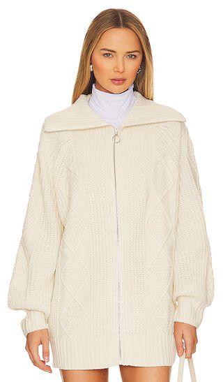 Chunky Cable Knit Zip Up in Ecru | Revolve Clothing (Global)