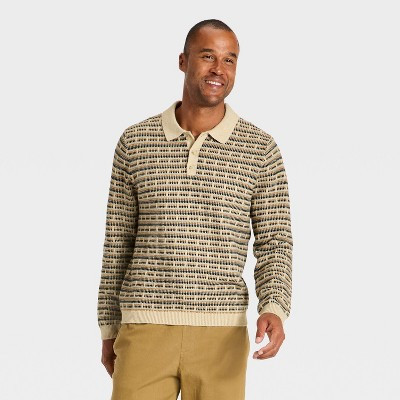 Men's Jacquard Sweater Polo - Goodfellow & Co™ Tan L | Target
