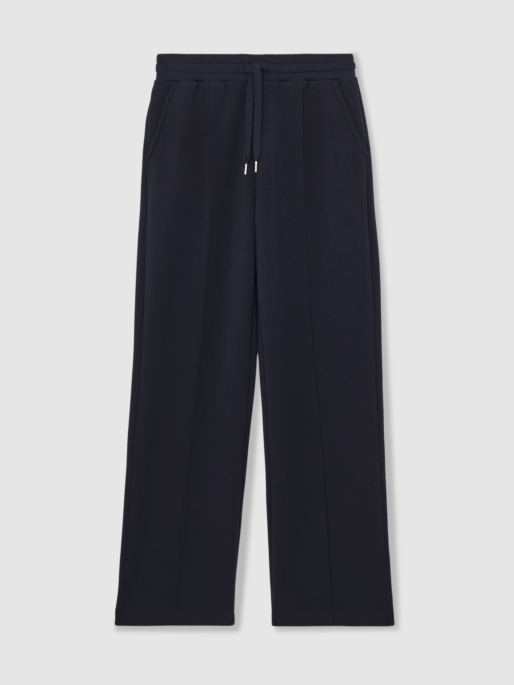 Reiss Premium Interlock Wide-Leg Joggers in Navy - REISS | Reiss UK