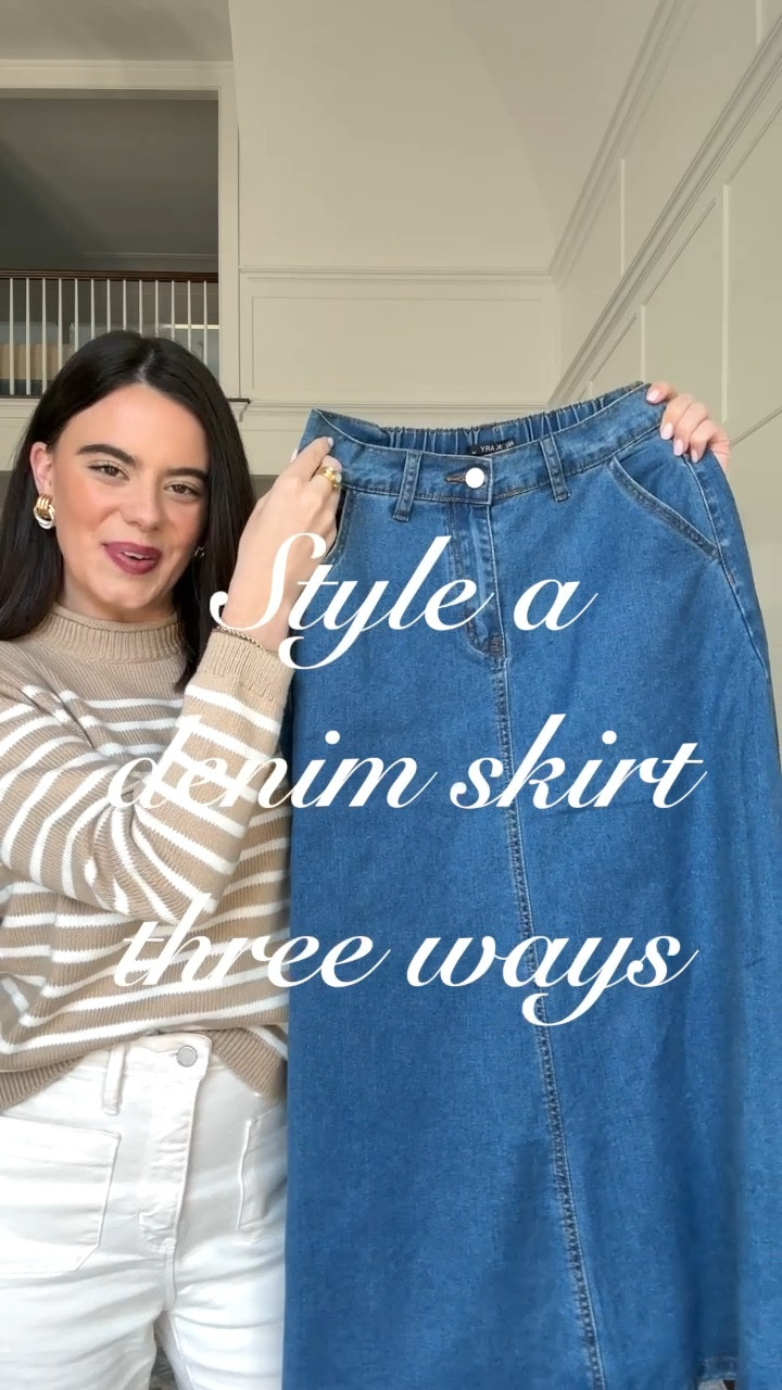 Let’s style a denim skirt three ways! My skirt is from Amazon and long skirts have been such a trend this autumn! 🍂