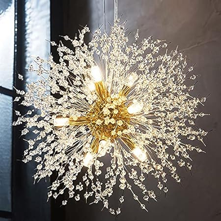 HUOKU Crystal Chandeliers Gold Dandelion Firework Chandelier, 9-Light Modern Crystal Pendant Lightin | Amazon (US)