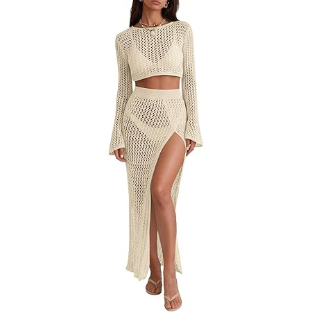 Women's Swimsuits Cover Ups Set for Crochet Bathing Suit Hollow Out 2 Piece Bikini Coverup Beach ... | Amazon (US)