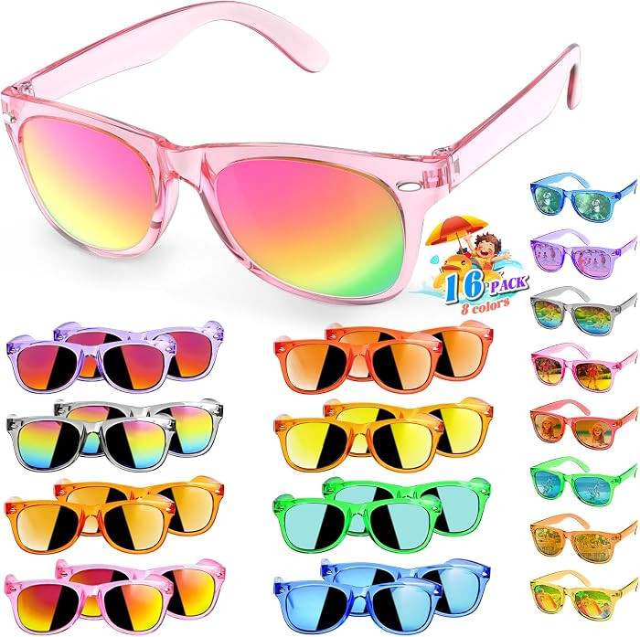 16 Pack Kids Sunglasses Bulk Party Favors - Goodie Bags Stuffers for Children Age 3-8,Boy Girl Ne... | Amazon (US)