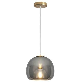 1-Light Smoky Grey Glass Globe Single Pendant Light With Glass Shade, No Bulbs Included | The Home Depot