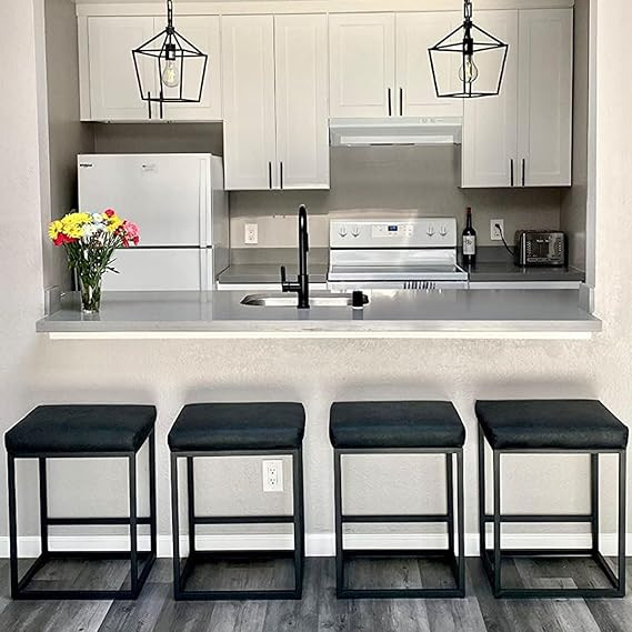 PHI VILLA Black Leather Counter Height Chairs, Barstools Set of 4, 24 inch Backless Bar stools fo... | Amazon (US)
