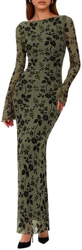 PRETTYGARDEN Women's Floral Bodycon Maxi Dress 2025 Fall Elegant Mesh Long Sleeve Formal Wedding ... | Amazon (US)