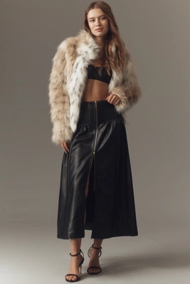 The Tommie Faux Leather Zip-Front Midi Skirt | Anthropologie (US)