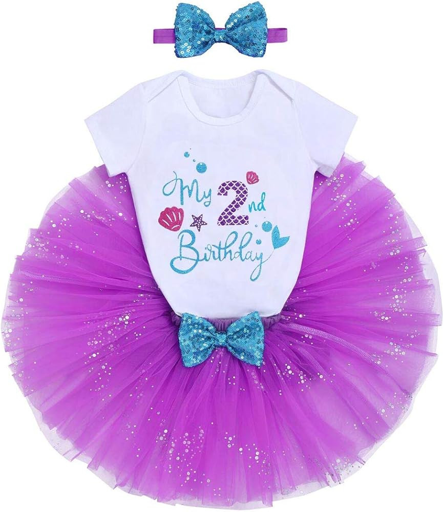 IMEKIS Baby Girls Mermaid 1st Birthday Outfit Romper Tutu Skirt Shiny Bowknot Headband Cake Smash... | Amazon (US)