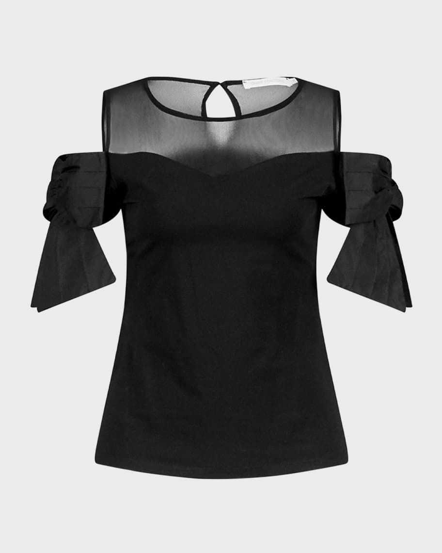 Anne Fontaine Virtyl Cold-Shoulder Bow-Sleeve T-Shirt | Neiman Marcus