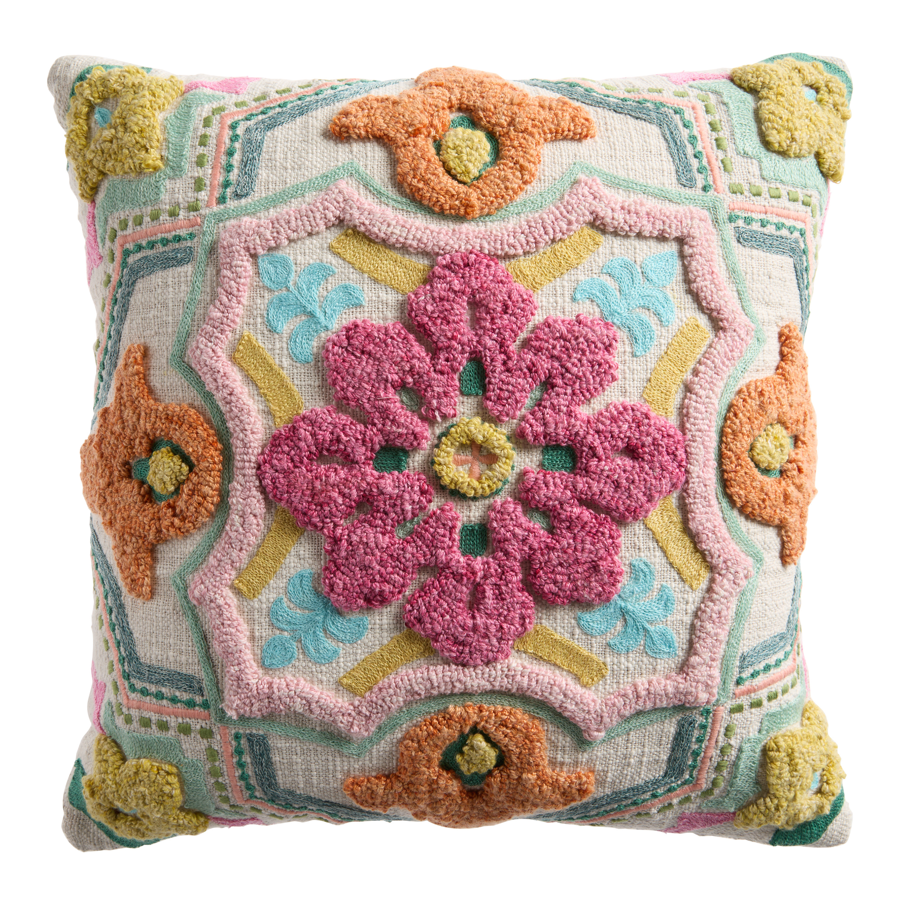 Multicolor Tufted Flower Indoor Outdoor Throw Pillow | World Market