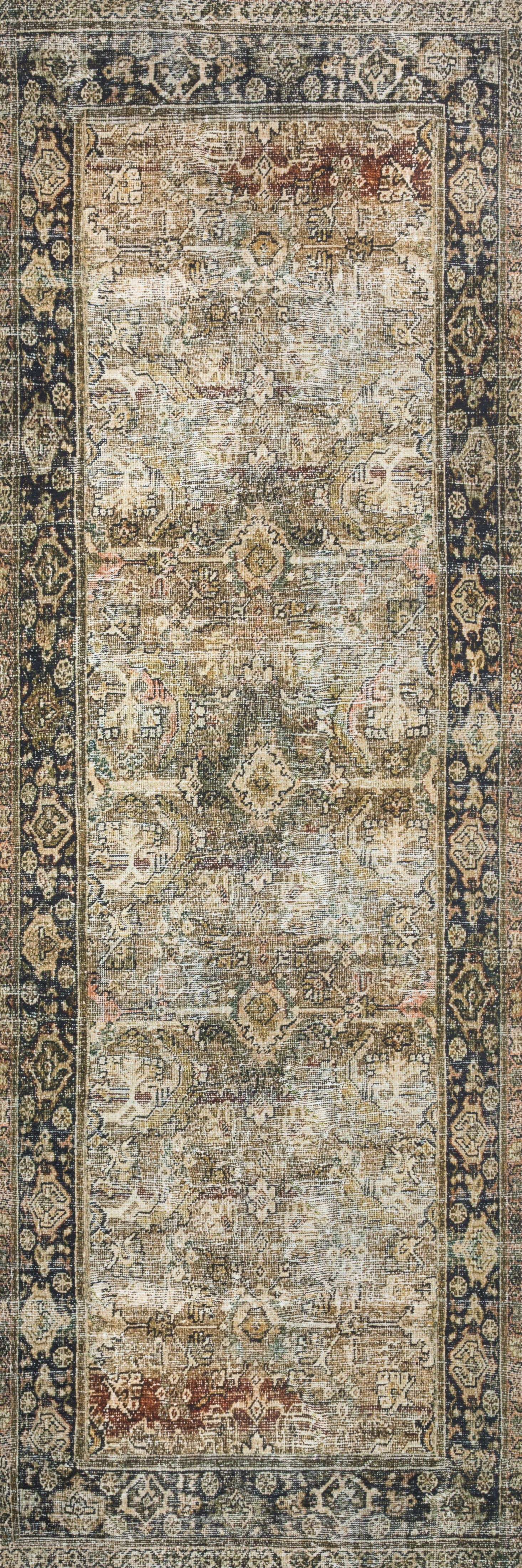 Loloi II Layla Printed Oriental Distressed Olive / Charcoal 2'-6" x 7'-6" Runner Rug | Walmart (US)
