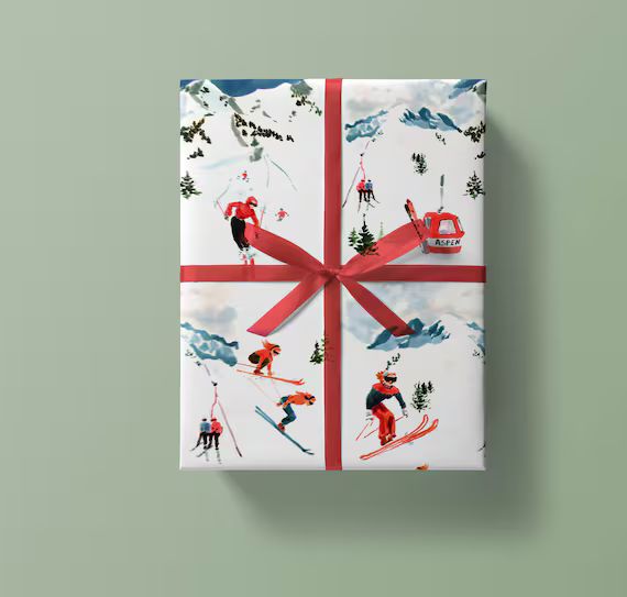 Holiday Wrap: Retro Ski Scene {Christmas, Holiday, Birthday, Gift Wrap, Wrapping Paper} | Etsy (US)