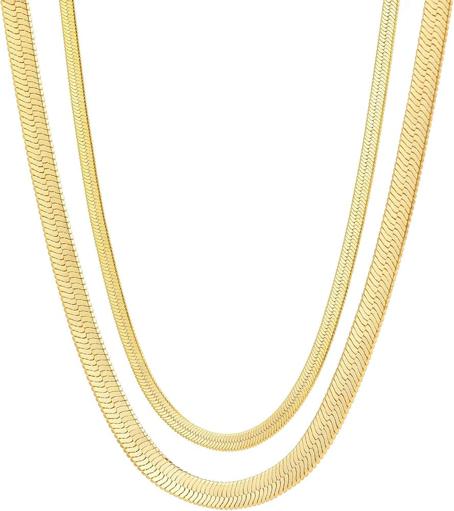 Fiusem Gold Necklaces for Women, 14K Gold Plated Snake Chain Necklace Herringbone Choker Necklace... | Amazon (US)
