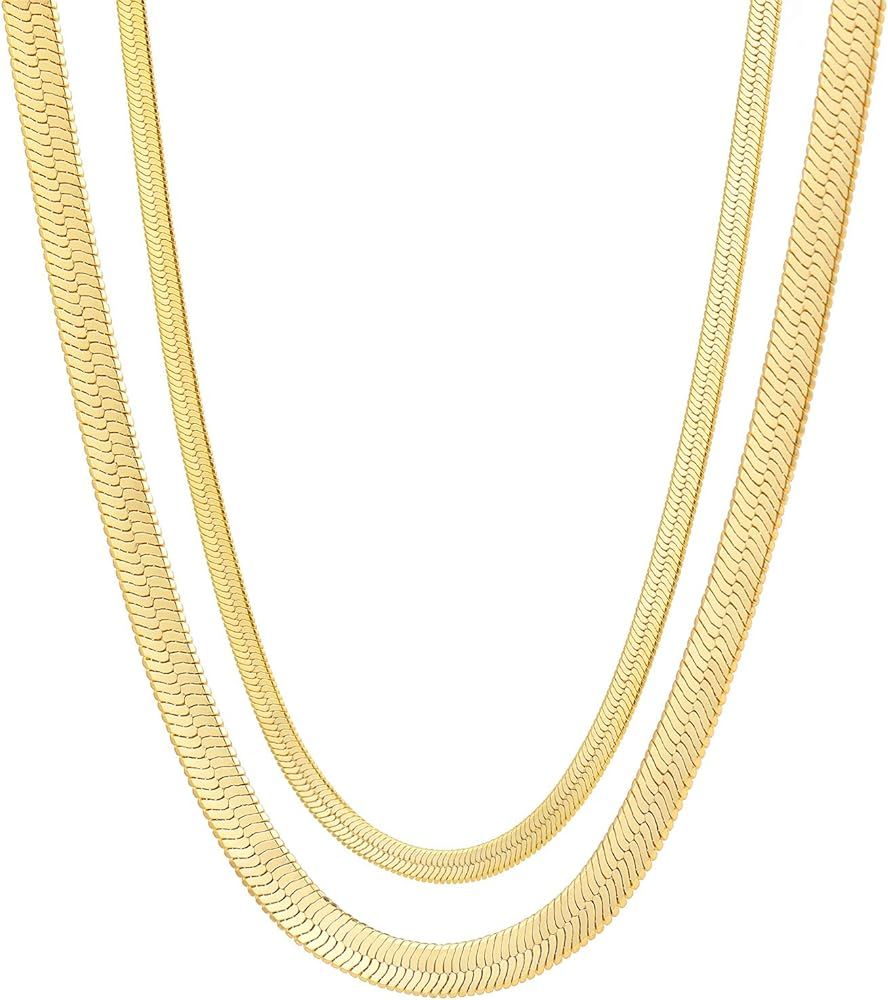 Fiusem Gold Necklaces for Women, 14K Gold Snake Chain Necklace Herringbone Choker Necklaces for W... | Amazon (US)