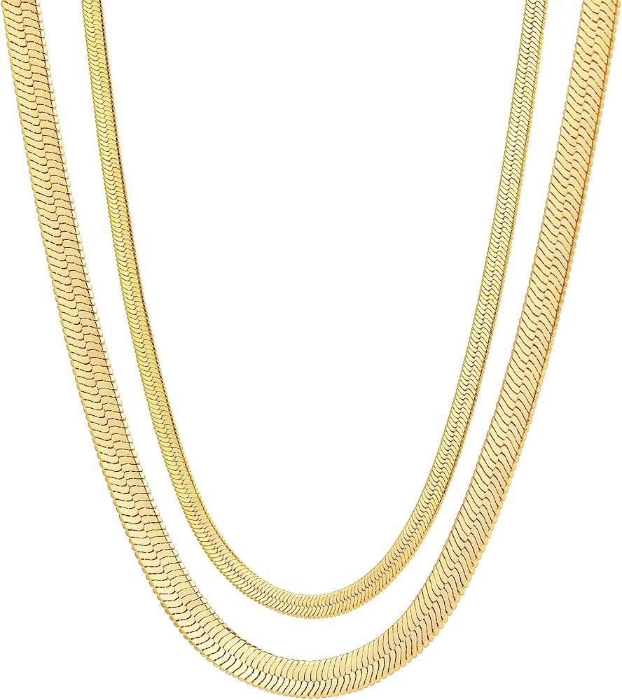 Fiusem Gold Necklaces for Women, 14K Gold Snake Chain Necklace Herringbone Choker Necklaces for W... | Amazon (US)