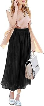 chouyatou Women's Elastic Waist A-Line Pleated Chiffon Cropped Wide Leg Pants Culottes | Amazon (US)