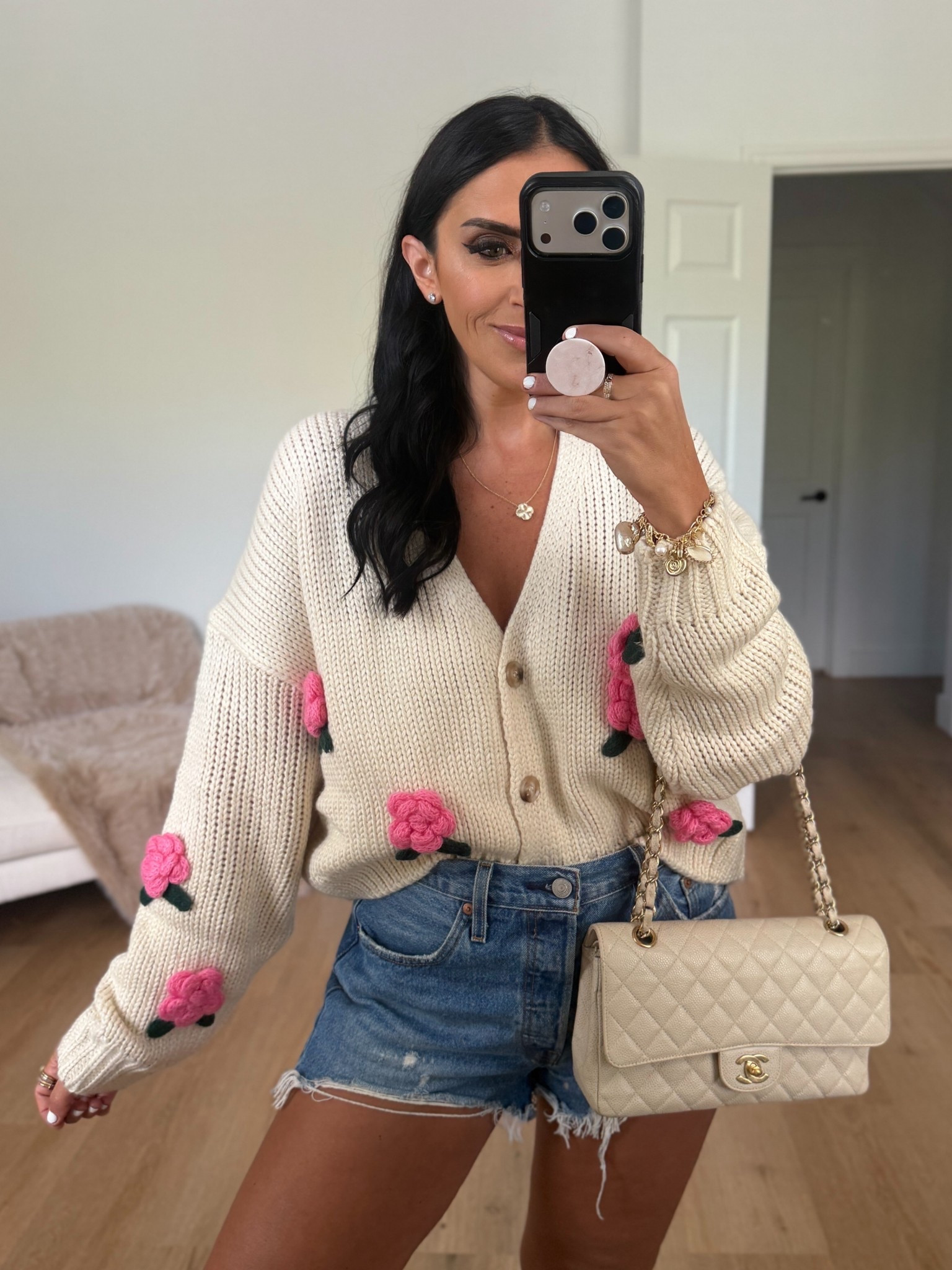 VICI Collection Garden Stroll 3D Floral Cardigan wearing size small. 