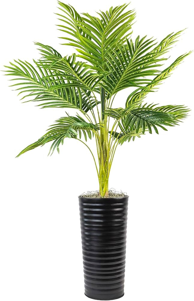 LCG Florals Artificial Palm Plant 4FT Faux Indoor Floor Plant in Black Ribbed Metal Pot - Fake Ho... | Amazon (US)