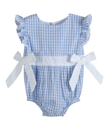 Light Blue Gingham Ruffle Bow Bodysuit - Infant & Toddler | Zulily