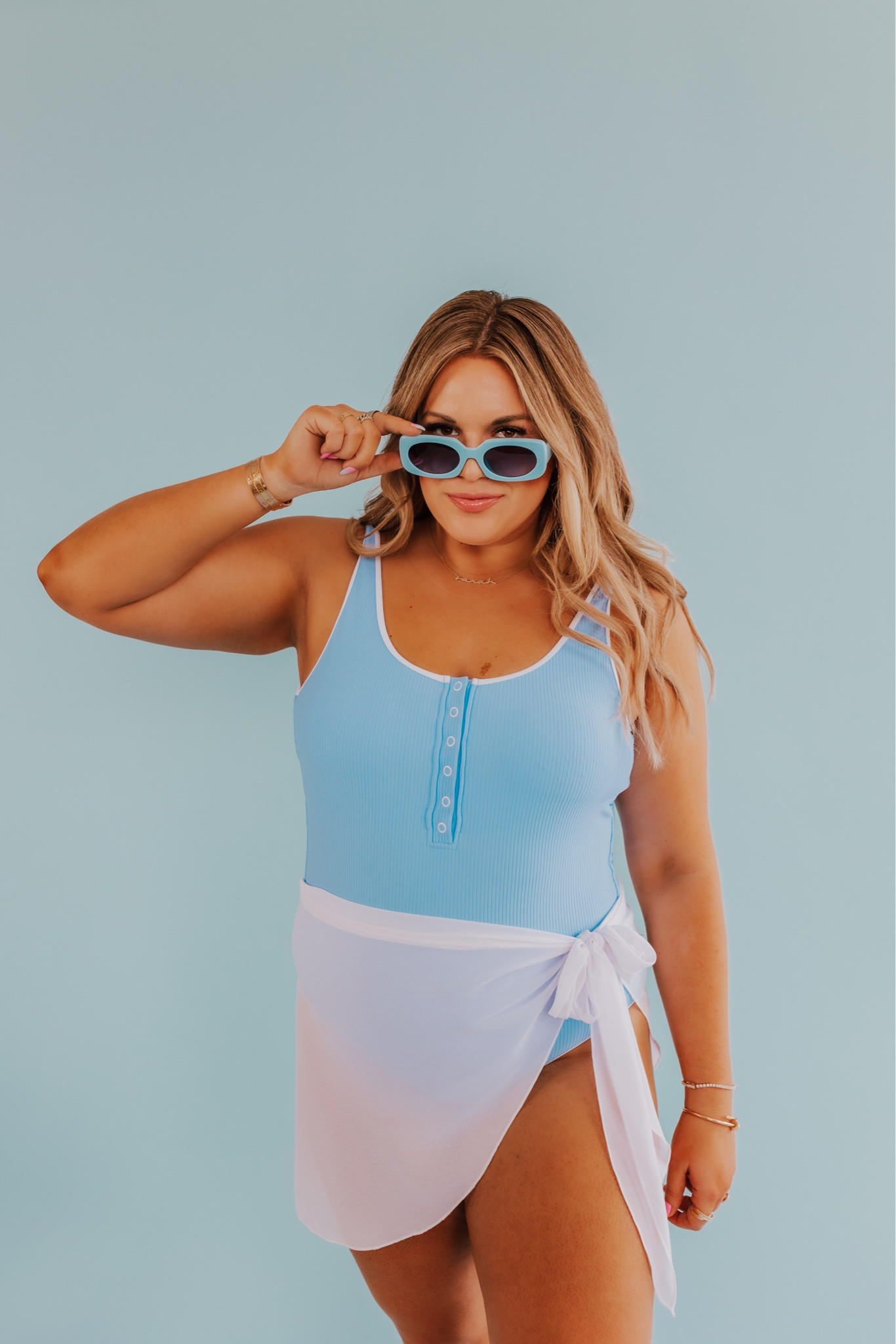 button front one piece in cotton candy blue! 💙 wearing size large in suit and sarong! 

#LTKswim #LTKcurves #LTKunder100