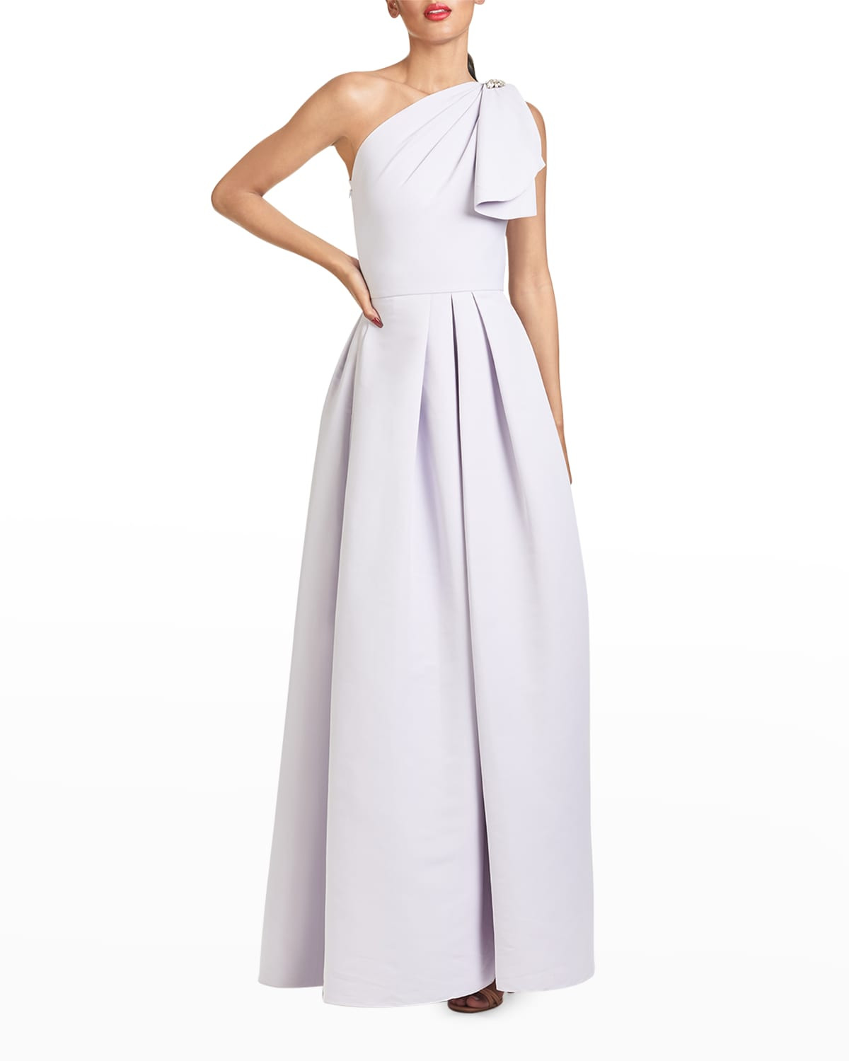 Martina Pleated Gown w/ Shoulder Drape | Neiman Marcus