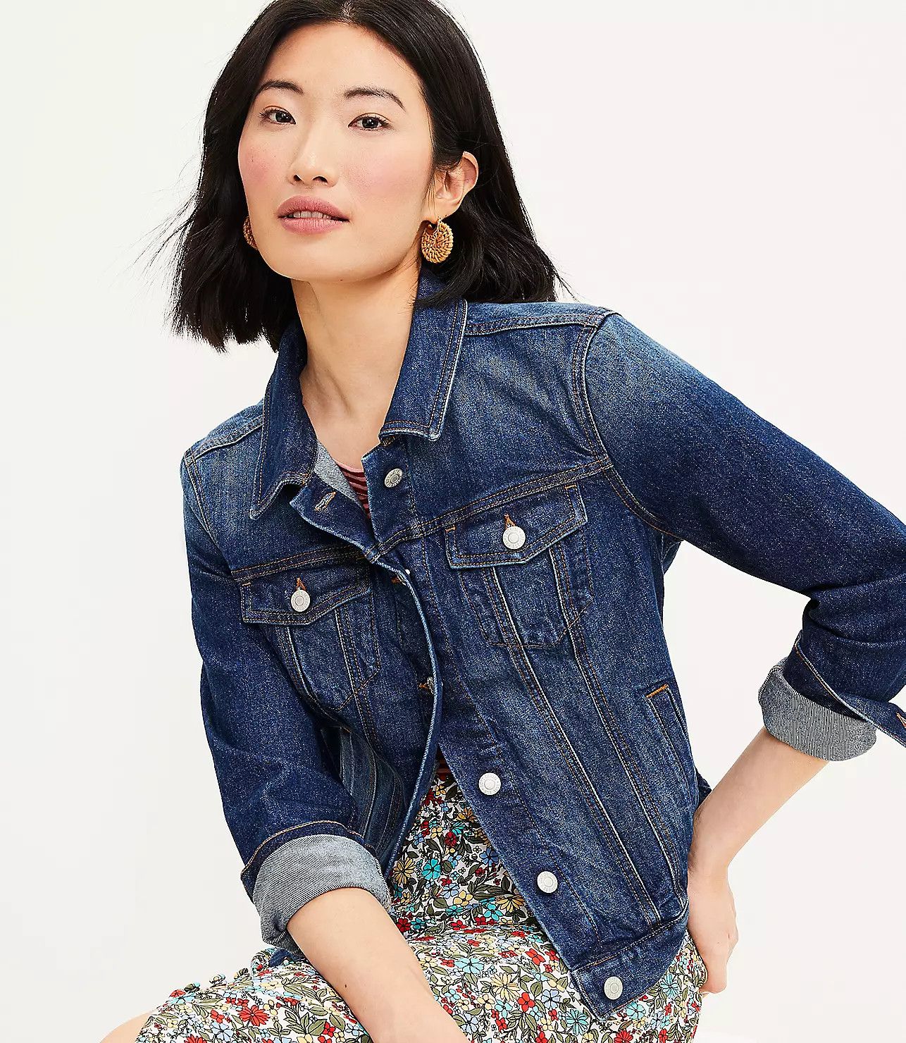 Denim Trucker Jacket in Authentic Dark Wash | LOFT