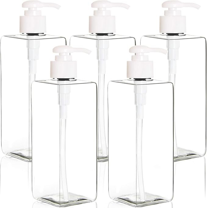 Youngever 5 Pack 16 Ounce Plastic Pump Bottles, Refillable Square Plastic Pump Bottles for Dispen... | Amazon (US)
