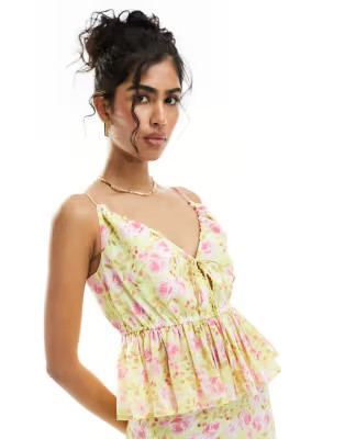 ASOS DESIGN peplum detail cami top in floral print - part of a set | ASOS (Global)
