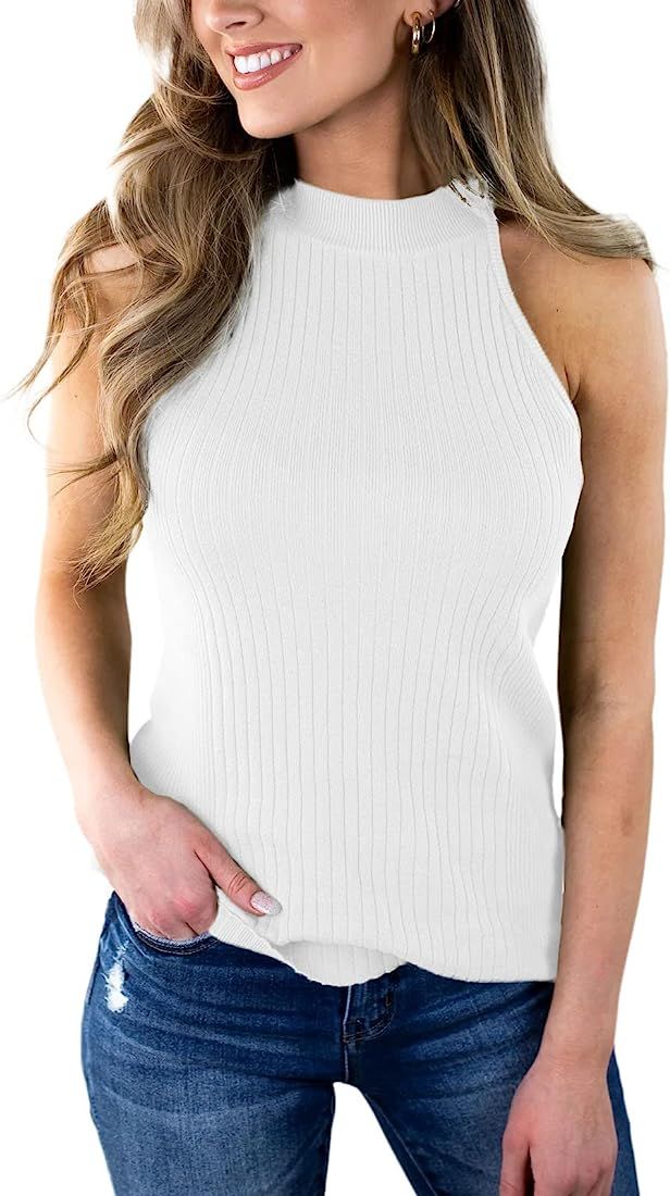 Imily Bela Women's Halter Tops Ribbed Knit High Neck Sweater Tank Tops Sleeveless Vest Shirts | Amazon (US)