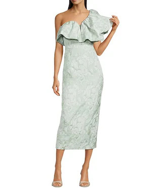 Antonio Melani Jordyn Jacquard One Shoulder Oversized Puff Sleeve Midi Dress | Dillard's | Dillard's