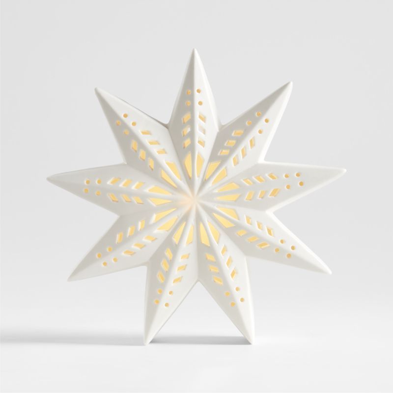 Large LED White Holiday Ceramic Snowflake 9" + Reviews | Crate & Barrel | Crate & Barrel