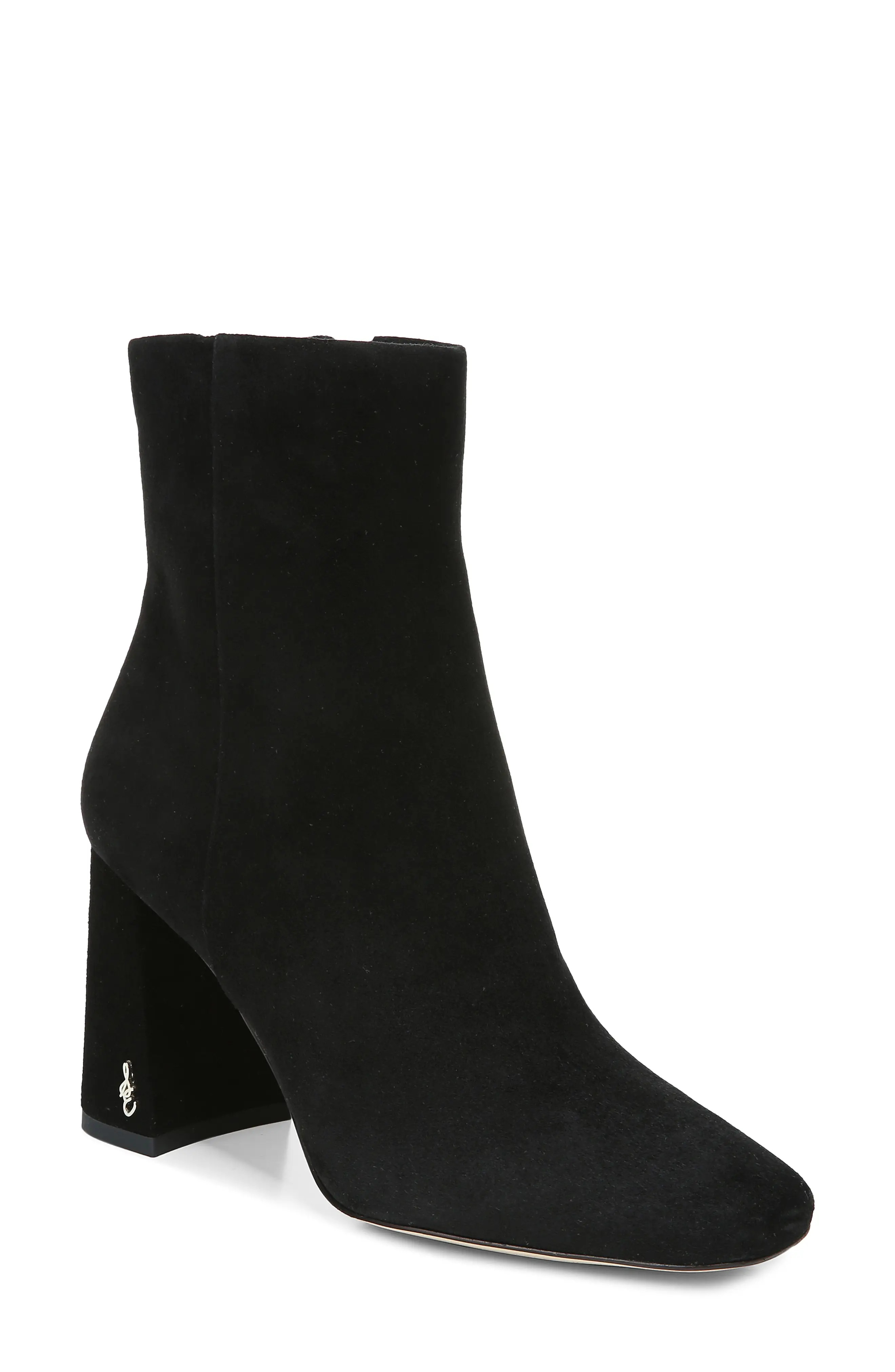 Sam Edelman Codie Square Toe Bootie in Black Suede at Nordstrom, Size 7.5 | Nordstrom