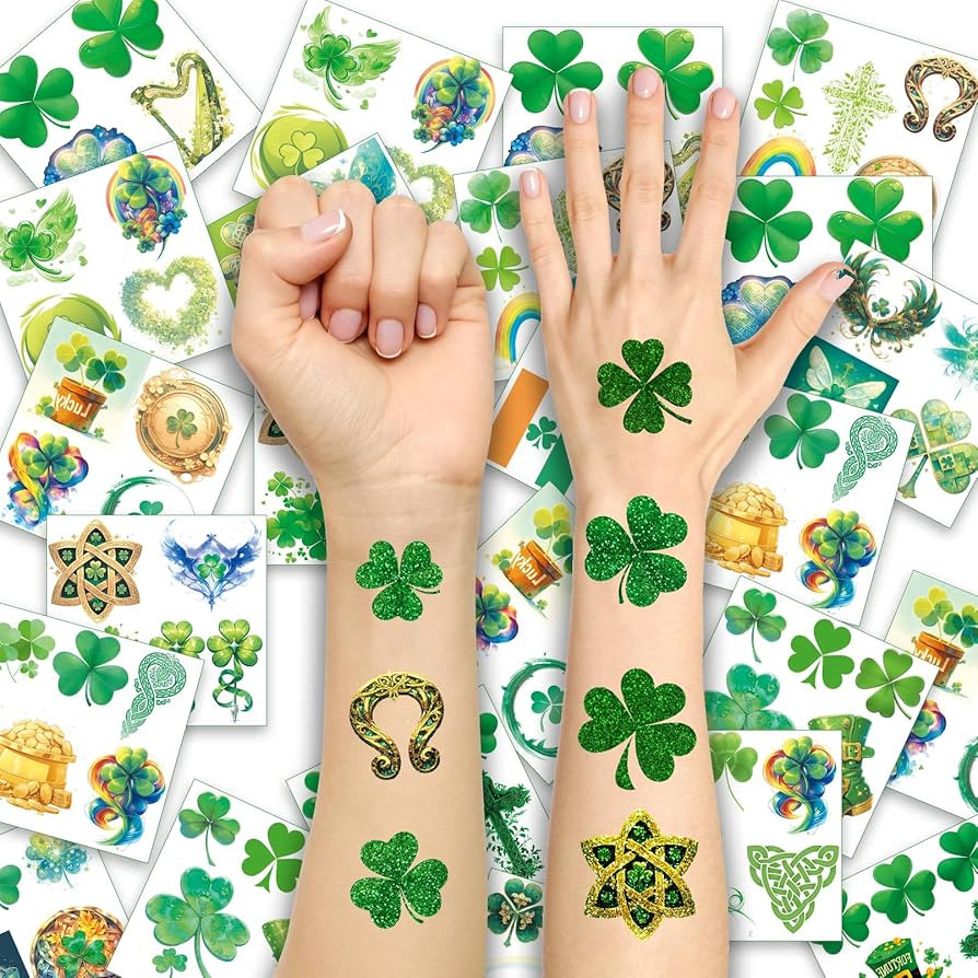 St. Patrick's Day Glitter Shamrock Temporary Tattoos & Face Stickers, St Patricks Day Decorations... | Amazon (US)