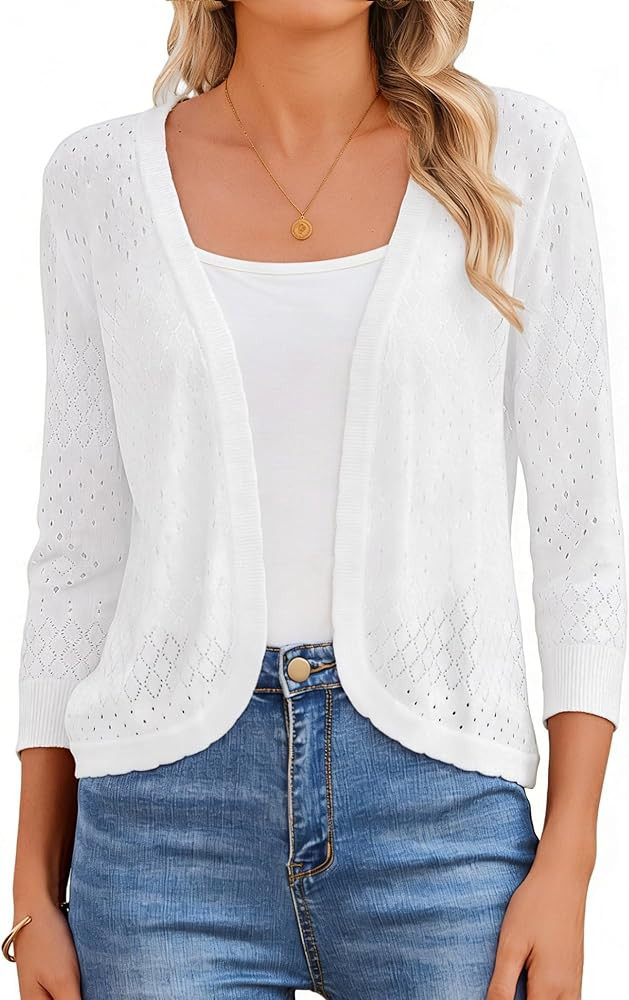 Bluetime Women's Cropped Cardigan Summer Open Front 3/4 Sleeve Bolero Shrugs Lightweight Crochet ... | Amazon (US)