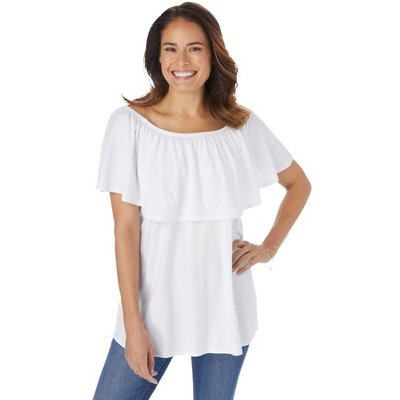 Woman Within Ruffle Tee - 30/32, White | Target