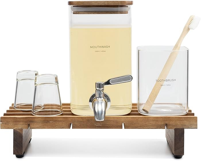 Glass Mouthwash Dispenser for Bathroom Decor with Bathroom Cups, Glass Electric Toothbrush Holder... | Amazon (US)