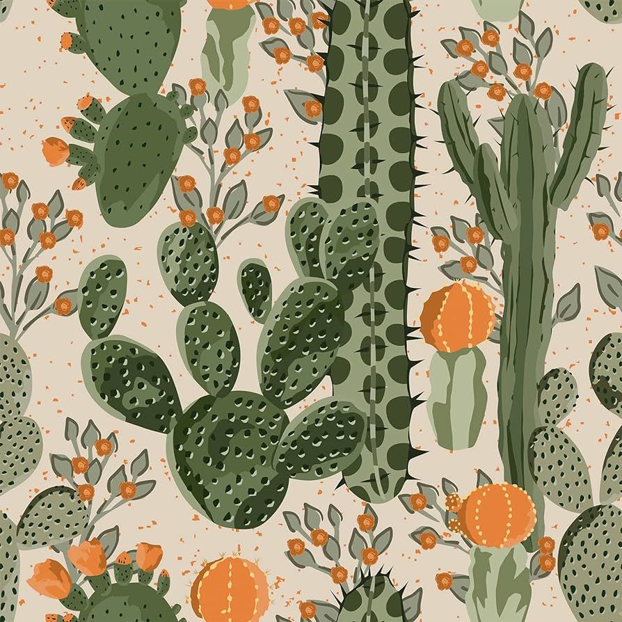 VEELIKE Desert Cactus Peel and Stick Wallpaper 17.7''x354'' Green Cactus Succulent Floral Wallpap... | Amazon (US)