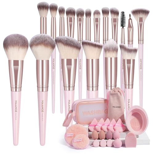 MAANGE 37 Pcs Makeup Brush Set Premium Synthetic Make Up Brushes Foundation Eye Shadow Powder Concealers Brushes Set for Beginners Professional Makeup Tool Set (Pink) | Amazon (US)