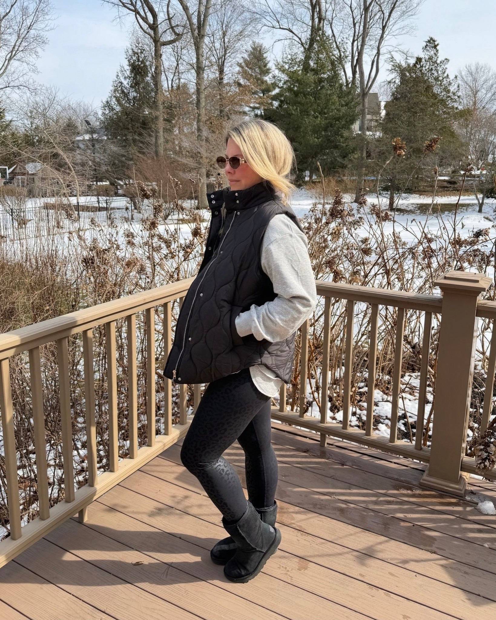 Comfy but make it chic. 🖤❄️ This is my everyday winter uniform lately… cozy layers, sleek leggings, and that effortless off-duty vibe.

Outfit deets ⬇️
Vest & Sweatshirt: Evaless
Leggings: The Gym People
Sunglasses: @sojosvision 
Boots: Ugg

#LTKOver40 #LTKootd #LTKgrwm