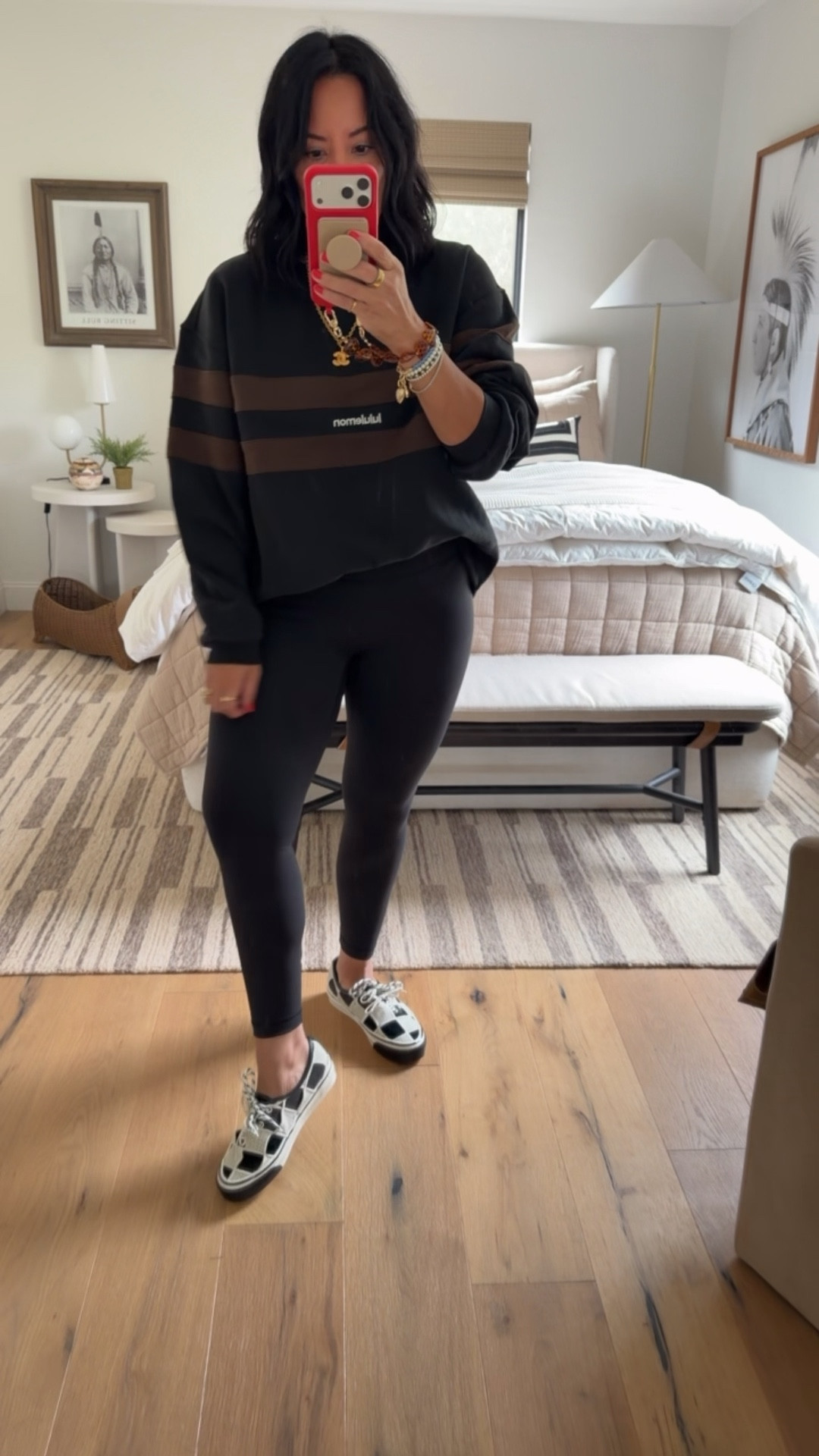 Top size small (it’s pretty oversized), leggings size 8 (I get my true size), size down half a size in the sneakers (they are so cute in person). 

#LTKOver40