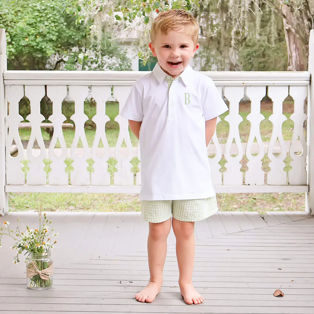 Light Green Gingham Polo Short Set | Classic Whimsy