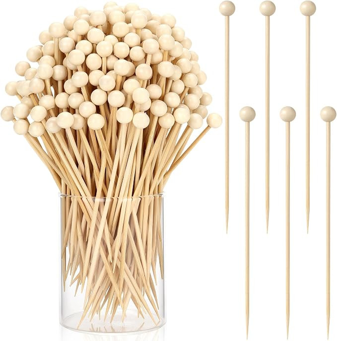 100 Pcs Ball Toothpicks, 5.3 Inch Balls Cocktail Picks for Appetizers, Round Bamboo Toothpicks, W... | Amazon (US)