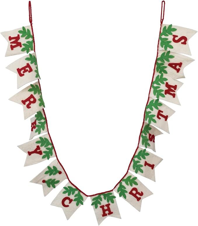 Wool Felt Pendant Banner with Holly "Merry Christmas", Red, Cream, and Green | Amazon (US)