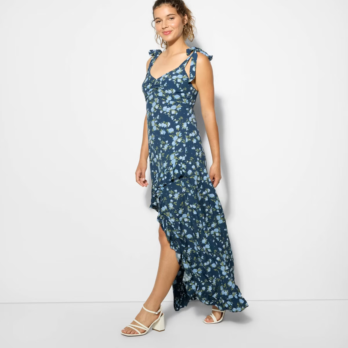 Women's Cascade Maxi High Low Dress - Wild Fable™ Navy Blue Floral | Target